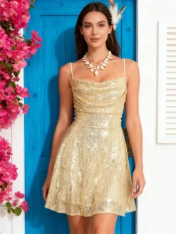 Women Shiny Sequins Dress Summer